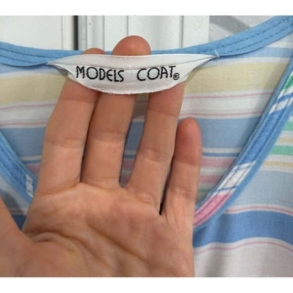 Vintage 80s Models Coat Button Front Striped Pastel Dress Cover Up - Picture 6 of 8